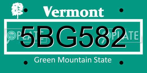 5BG582 Vermont License Plate