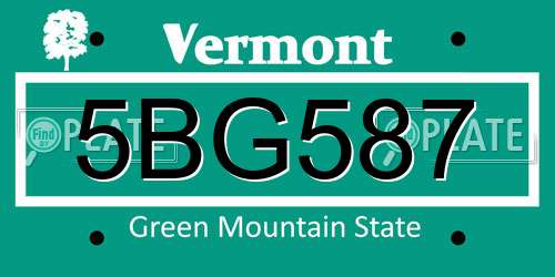 5BG587 Vermont License Plate