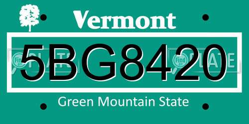 5BG8420 Vermont License Plate