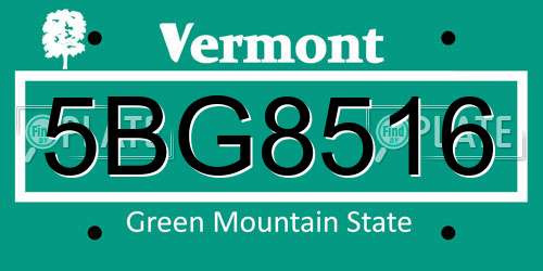 5BG8516 Vermont License Plate