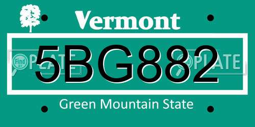 5BG882 Vermont License Plate