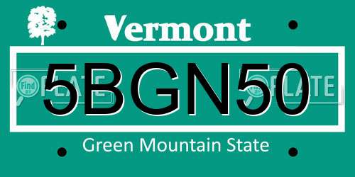 5BGN50 Vermont License Plate
