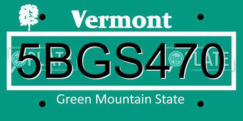 5BGS470 Vermont License Plate