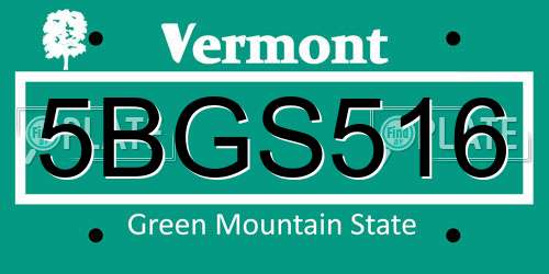 5BGS516 Vermont License Plate