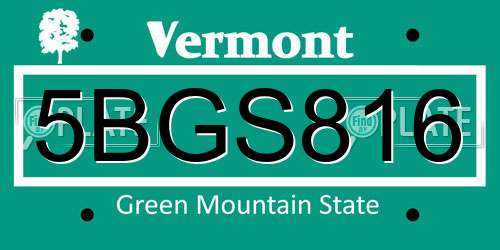 5BGS816 Vermont License Plate