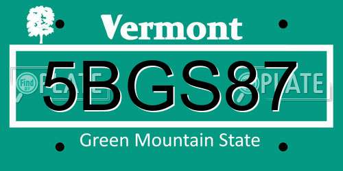 5BGS87 Vermont License Plate