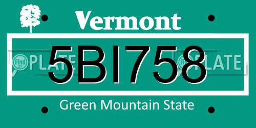 5BI758 Vermont License Plate