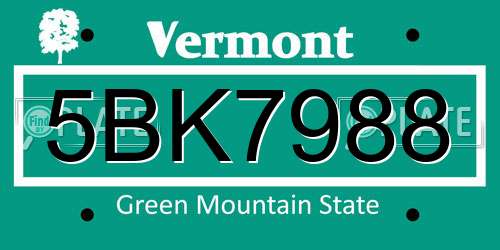 5BK7988 Vermont License Plate
