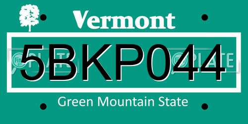 5BKP044 Vermont License Plate