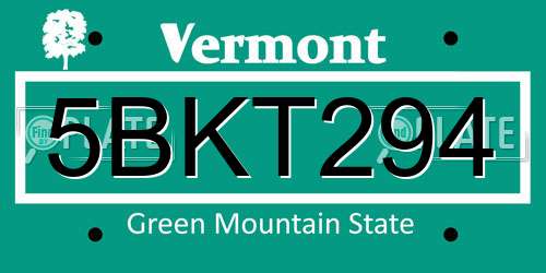 5BKT294 Vermont License Plate