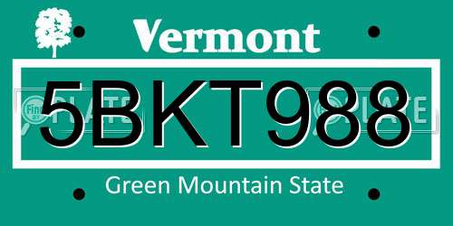 5BKT988 Vermont License Plate