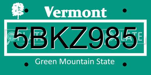 5BKZ985 Vermont License Plate