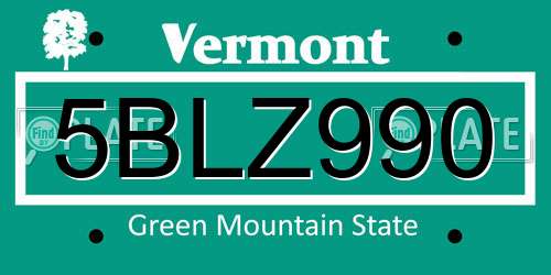 5BLZ990 Vermont License Plate