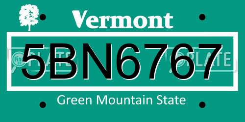 5BN6767 Vermont License Plate