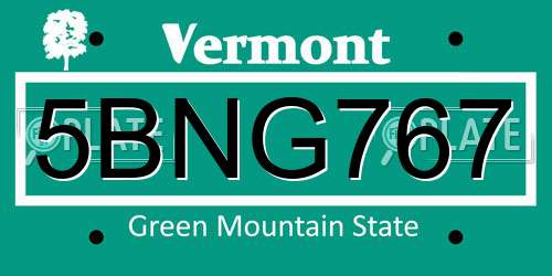5BNG767 Vermont License Plate