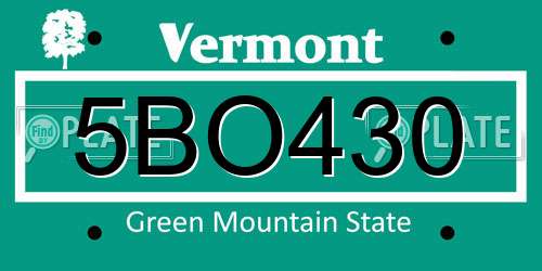 5BO430 Vermont License Plate