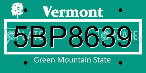 5BP8639 Vermont License Plate