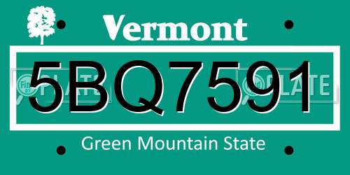 5BQ7591 Vermont License Plate