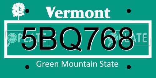 5BQ768 Vermont License Plate