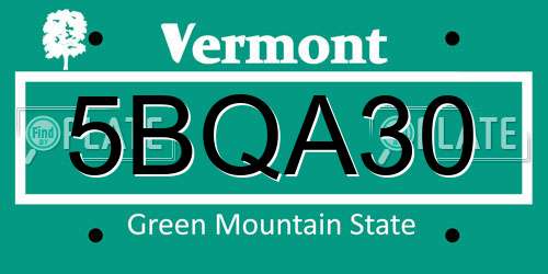 5BQA30 Vermont License Plate