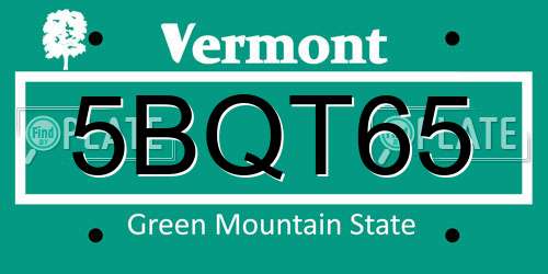 5BQT65 Vermont License Plate