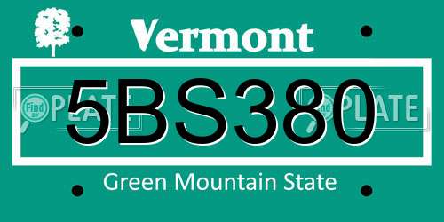 5BS380 Vermont License Plate