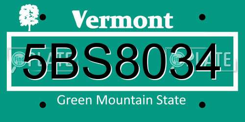 5BS8034 Vermont License Plate