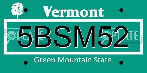 5BSM52 Vermont License Plate