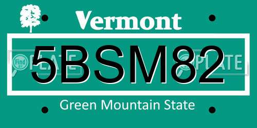 5BSM82 Vermont License Plate