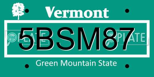5BSM87 Vermont License Plate