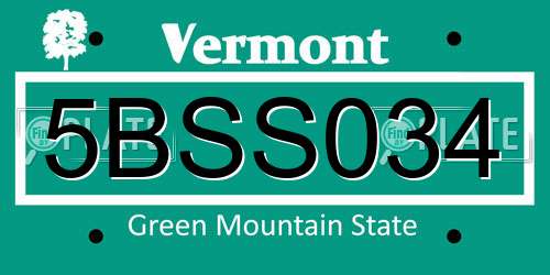 5BSS034 Vermont License Plate