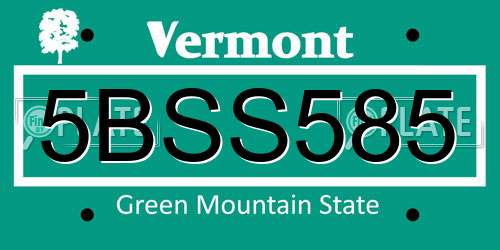 5BSS585 Vermont License Plate