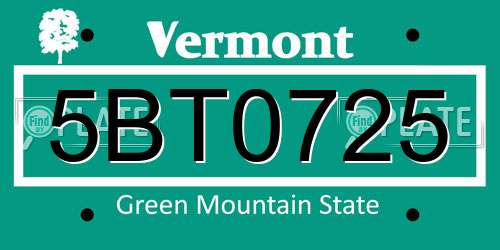 5BT0725 Vermont License Plate