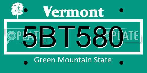 5BT580 Vermont License Plate
