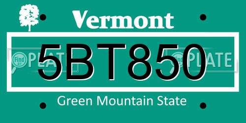 5BT850 Vermont License Plate