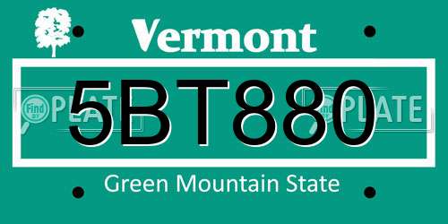 5BT880 Vermont License Plate