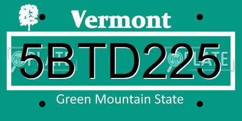 5BTD225 Vermont License Plate