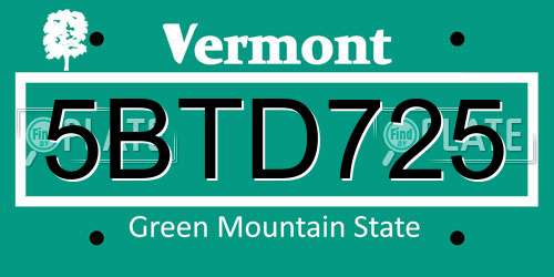 5BTD725 Vermont License Plate