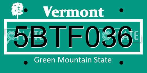5BTF036 Vermont License Plate