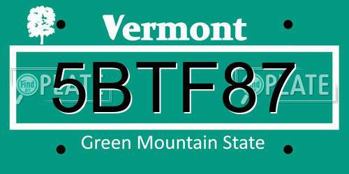 5BTF87 Vermont License Plate