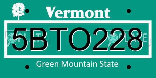 5BTO228 Vermont License Plate