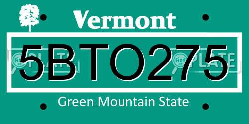 5BTO275 Vermont License Plate