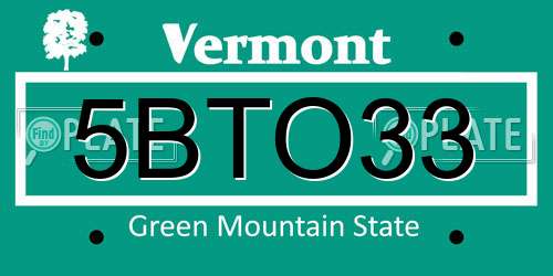 5BTO33 Vermont License Plate