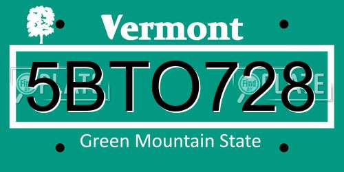 5BTO728 Vermont License Plate