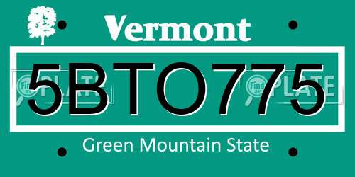 5BTO775 Vermont License Plate