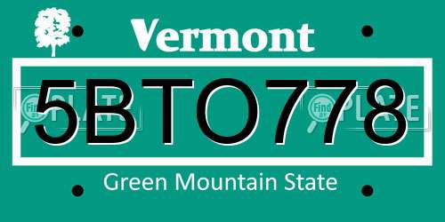 5BTO778 Vermont License Plate