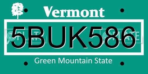 5BUK586 Vermont License Plate