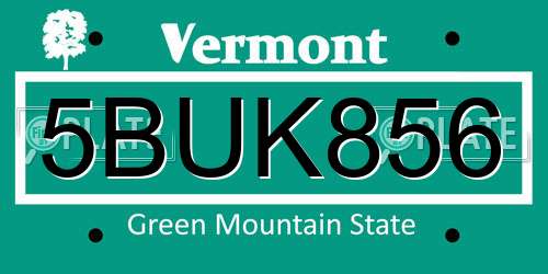 5BUK856 Vermont License Plate