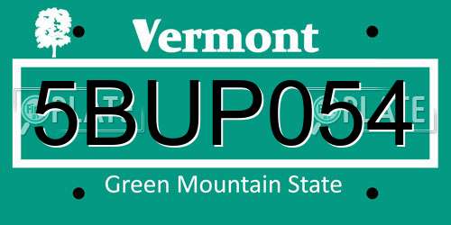 5BUP054 Vermont License Plate