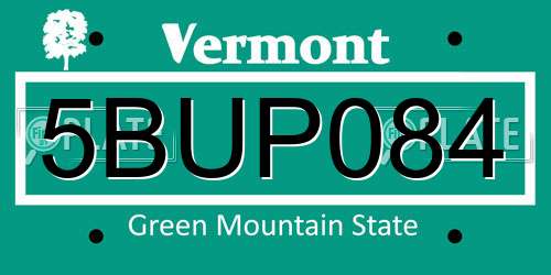 5BUP084 Vermont License Plate